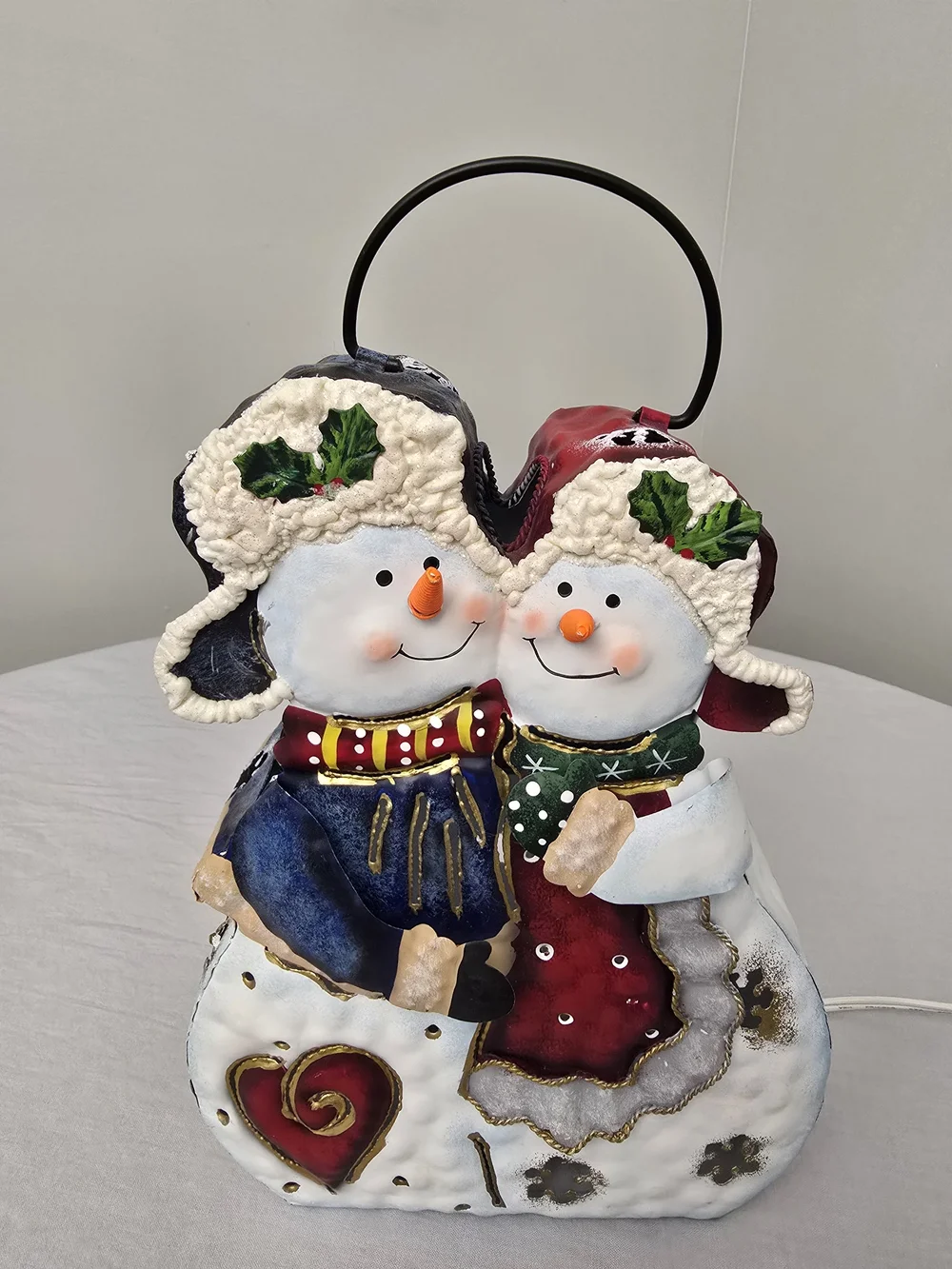 VTG Retired 3D Home Interiors Metal Snowmen Lighted Luminary Decor Lantern 10